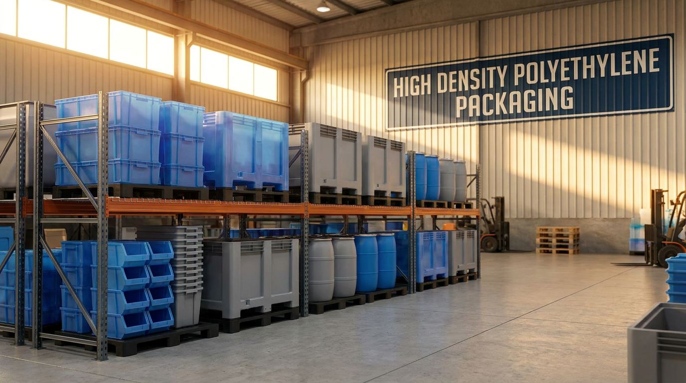 Custom high density polyethylene packaging components in an industrial warehouse setting