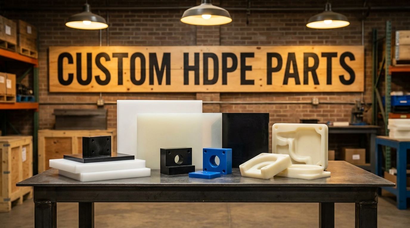 Custom HDPE parts including machined blocks and formed components for industrial manufacturers