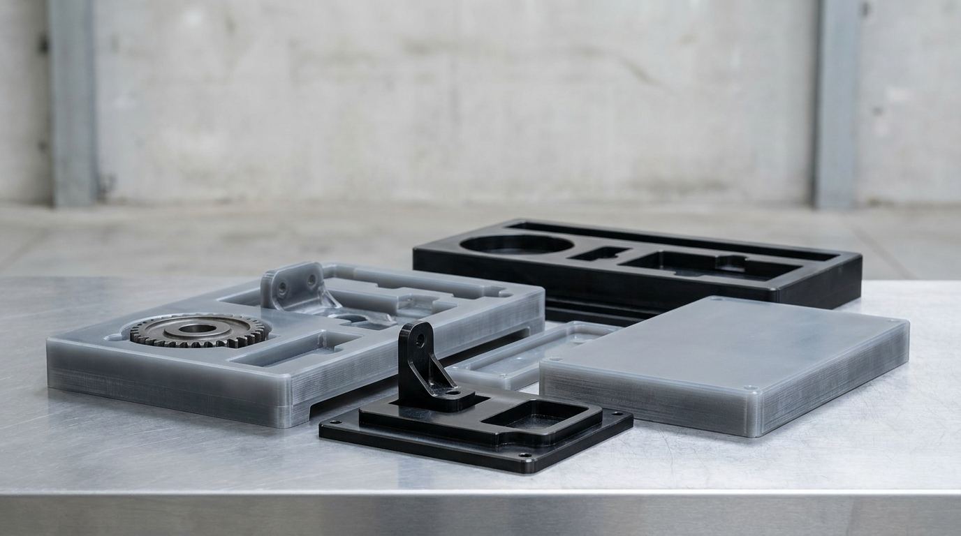 Custom HDPE packaging trays with machined features for automotive parts storage and shipping
