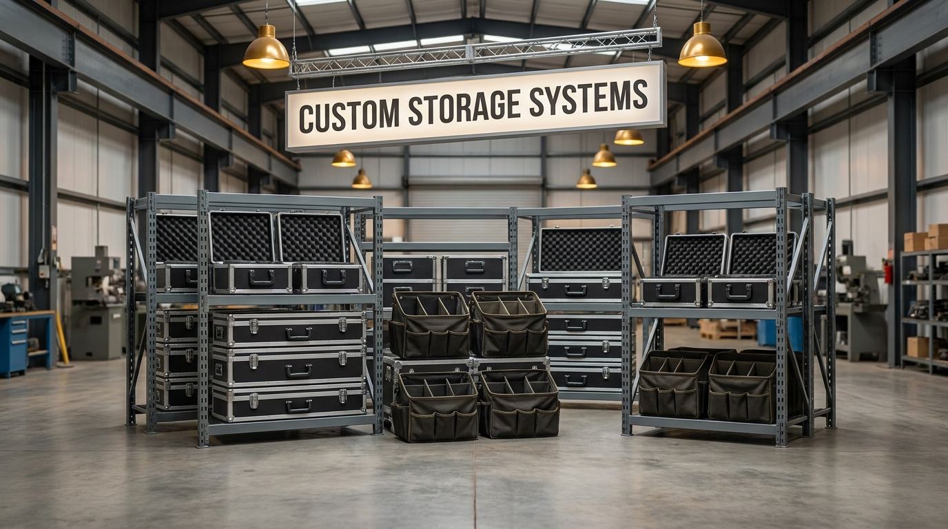 Custom storage systems for automotive and industrial manufacturers in a warehouse facility