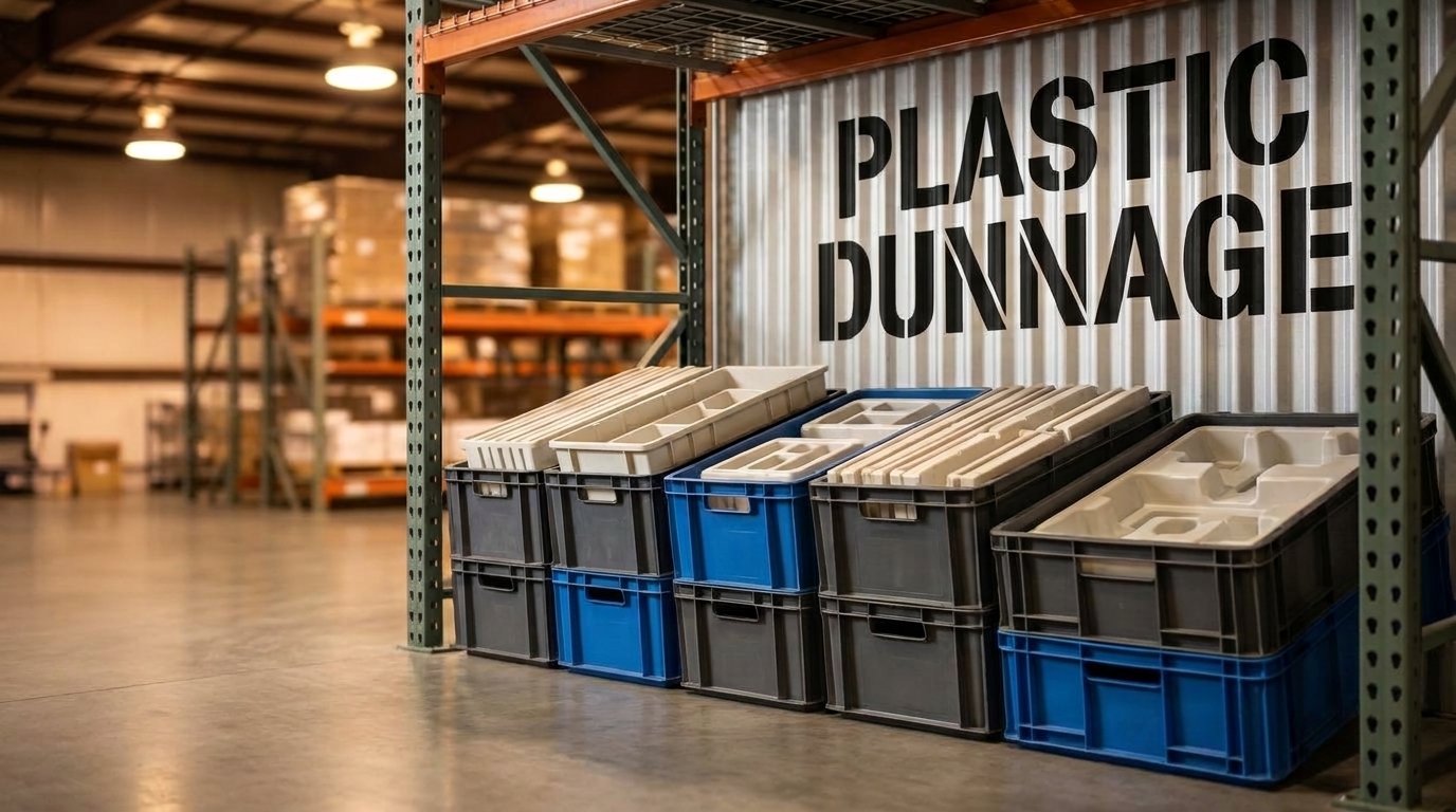 Custom plastic dunnage trays and inserts in an automotive parts warehouse