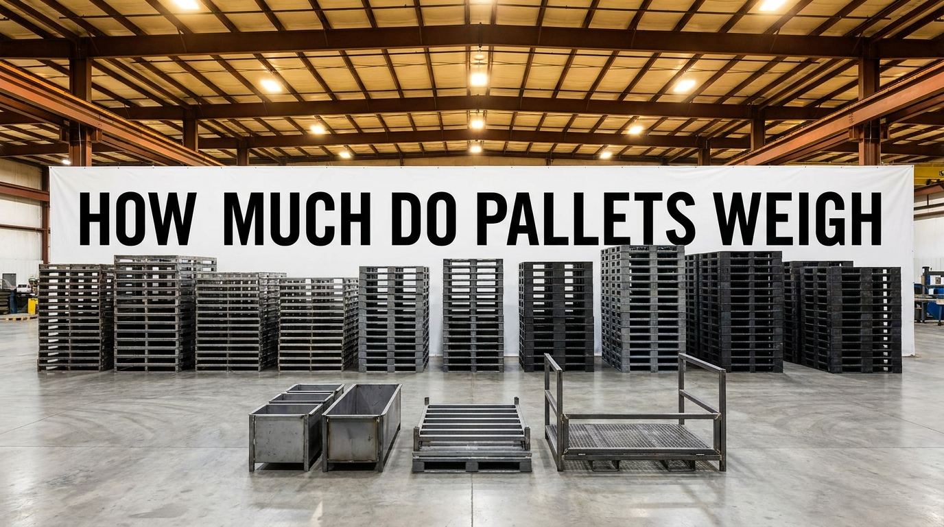 Custom steel and plastic pallets in an industrial plant showing how much do pallets weigh in a manufacturing setting