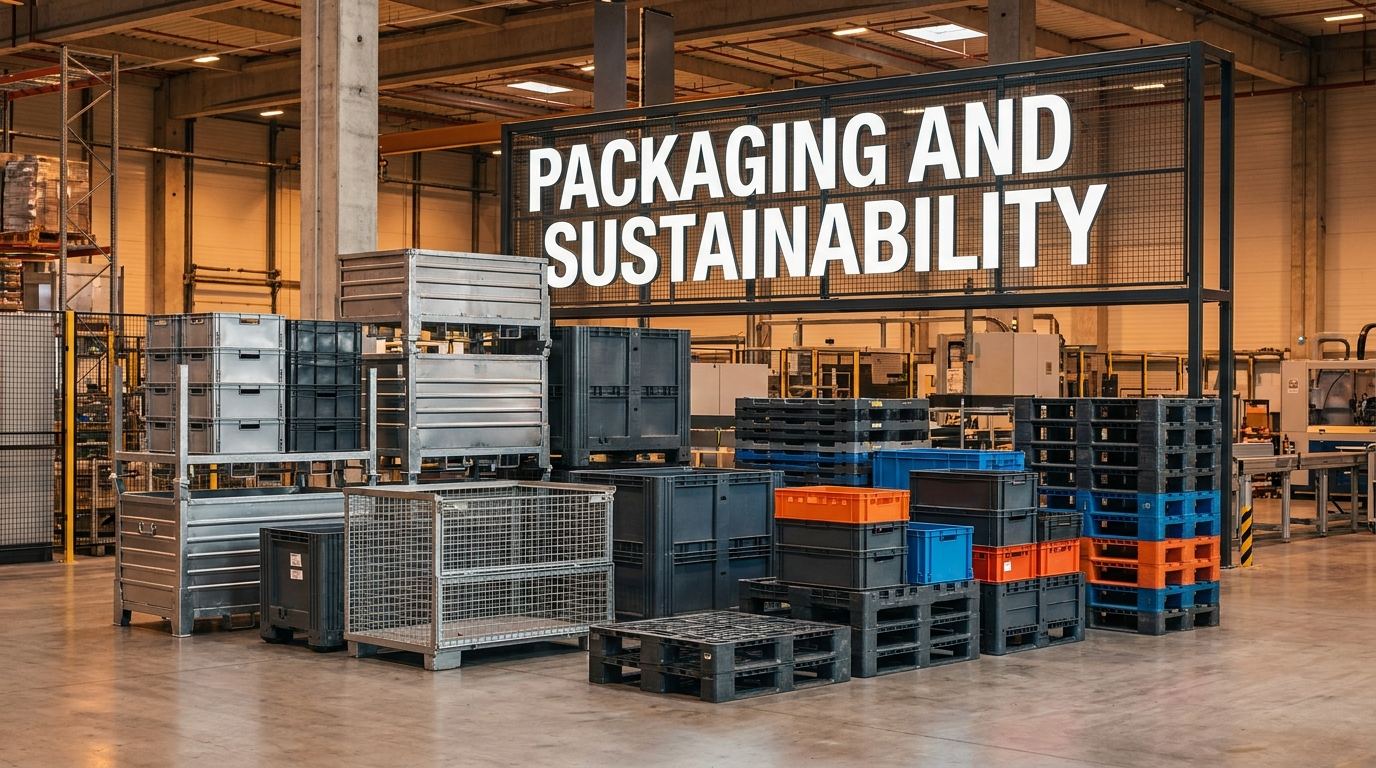 Custom reusable packaging and sustainability systems on industrial plant floor